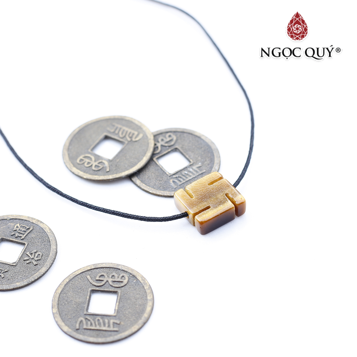 Mặt dây chuyền chữ vạn thạch anh mắt hổ vàng nâu 11x11x4mm mệnh thổ, kim - Ngọc Quý Gemstones