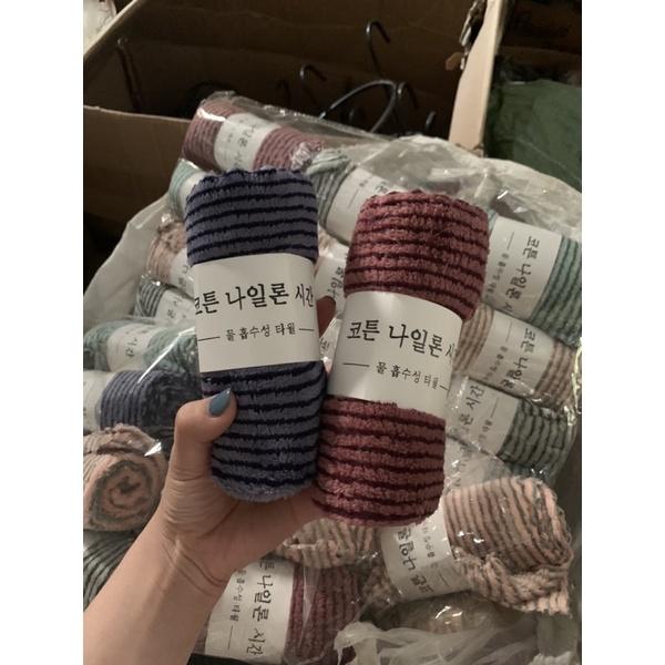 Khăn mặt lông cừu kẻ sọc xuất Hàn mềm, mịn thấm hút tốt kích thước 30x50