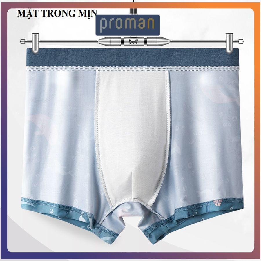 Quần Lót Nam Boxer in hình cá heo, Quần Sịp Nam đùi chất Lụa Băng Mềm Mịn Cao Cấp SL03 PROMAN