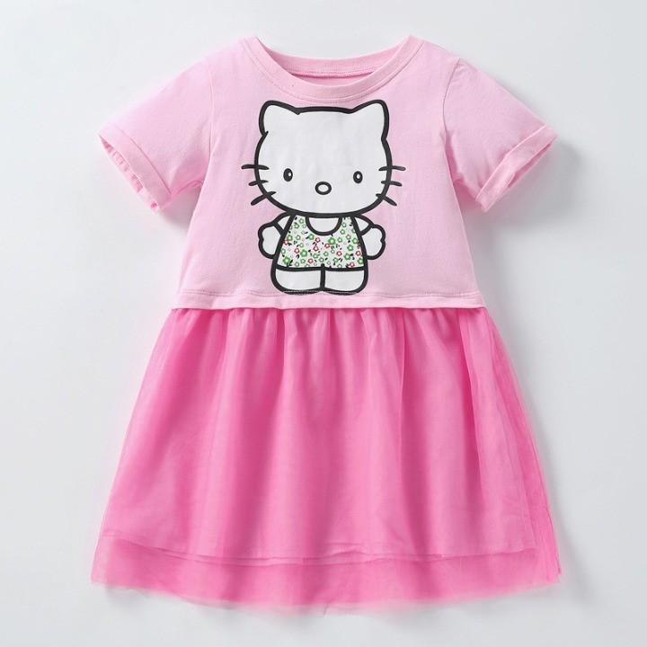 TA172 Váy cotton ngắn tay bé gái Kitty LittleMaven QW173