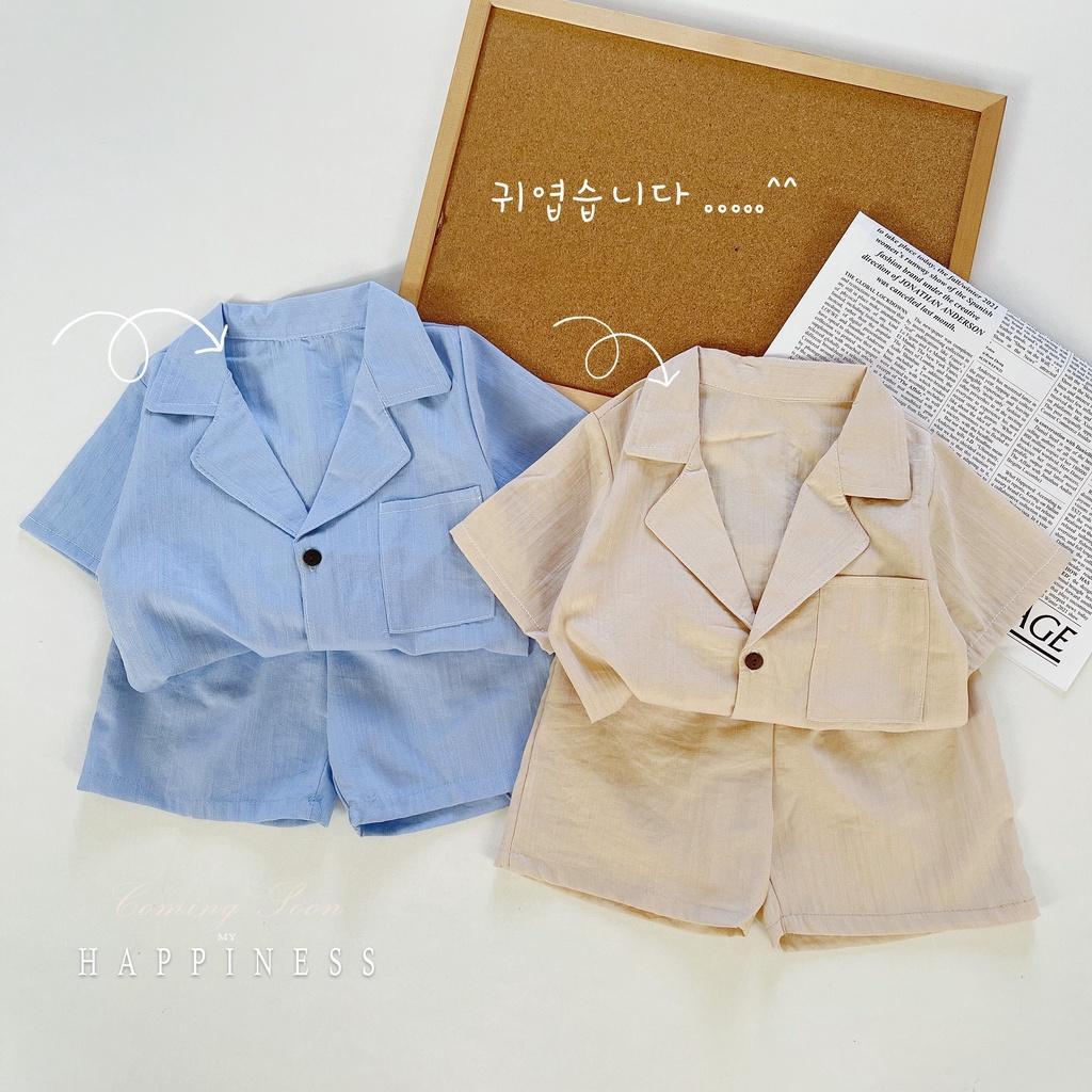 Bộ Quần Áo Cộc Tay Cho Bé Trai, Bộ Véc Vải Đũi Xước Hàn Trơn Cao Cấp Cho Bé Từ 8-27kg - SUMO KIDS