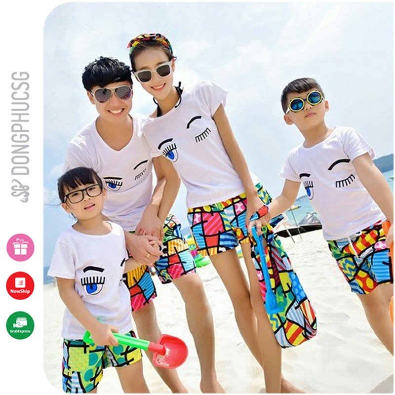 Bộ đồ gia đình đi biển set gồm áo thun và quần nổi bật có thể mặc cặp đôi hội nhóm DDB19 | DONGPHUCSG