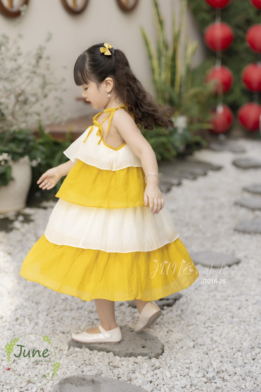 Váy 2 dây cho bé gái 1-10 tuổi nhiều tầng phối màu hàng thiết kế vải tơ nhẹ thoáng mát thấm hút mồ hôi