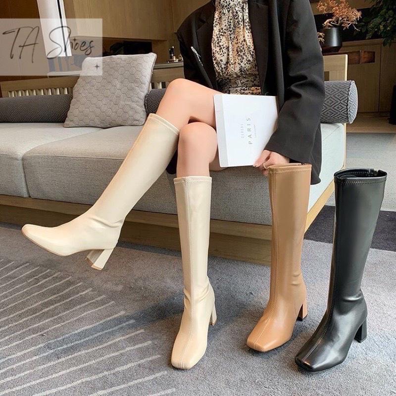 Bốt Đùi Nữ Boot Cao Cổ Đến Gối Chất Da Mềm Gót Vuông 7Phân Khóa Sau, xinh luôn , B4 Hàng loại 1 fullbox