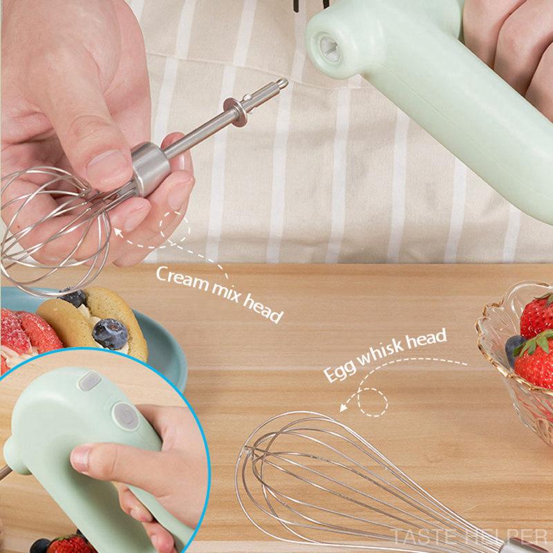 Điện Máy Trộn Di Động Không Dây Trộn Thức Ăn Với 2 Đầu Trộn Cầm Tay Sạc Cỏ Roi Bột Khuấy Eggbeater