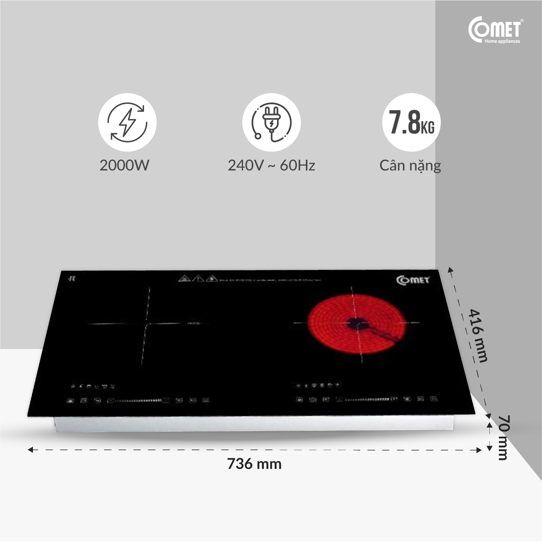 Bếp đôi hồng ngoại - điện từ 2000W COMET - CM5588 - Hàng Chính Hãng