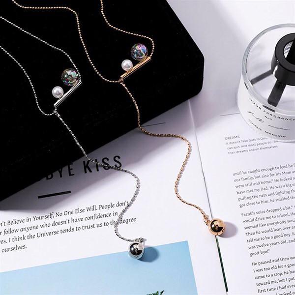 Vòng cổ thời trang Korea Style - dây mảnh kim loại bi trong hạt bẹt - Màu silver