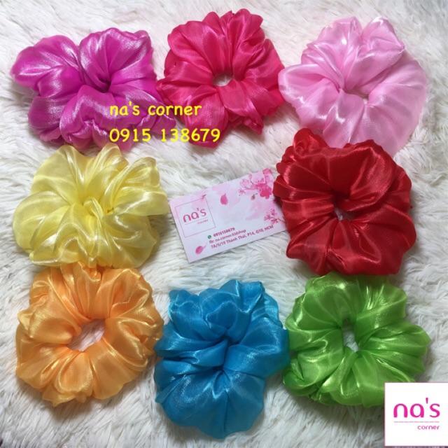 Scrunchies cột tóc voan lụa dày mềm bóng buộc tóc vải