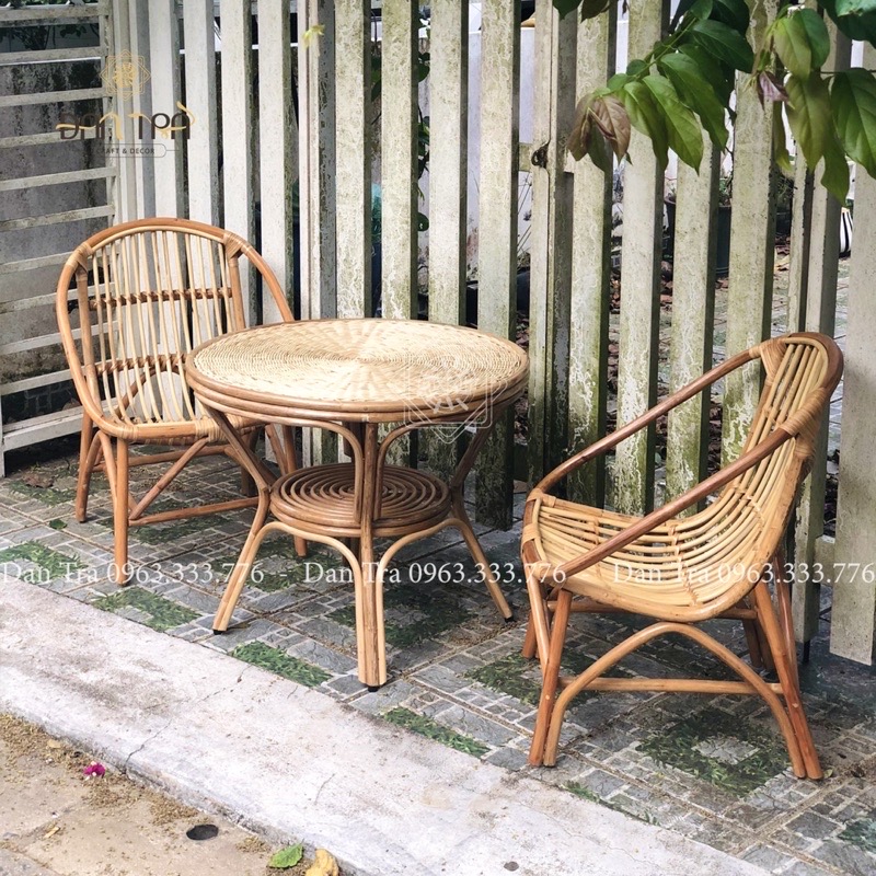 Bàn Mây Tròn Mặt Đan Mây Truyền Thống -Bàn Mây Decor Phòng, Quán Ăn, Quán Cafe- Nội Thất Mây Tre Đan