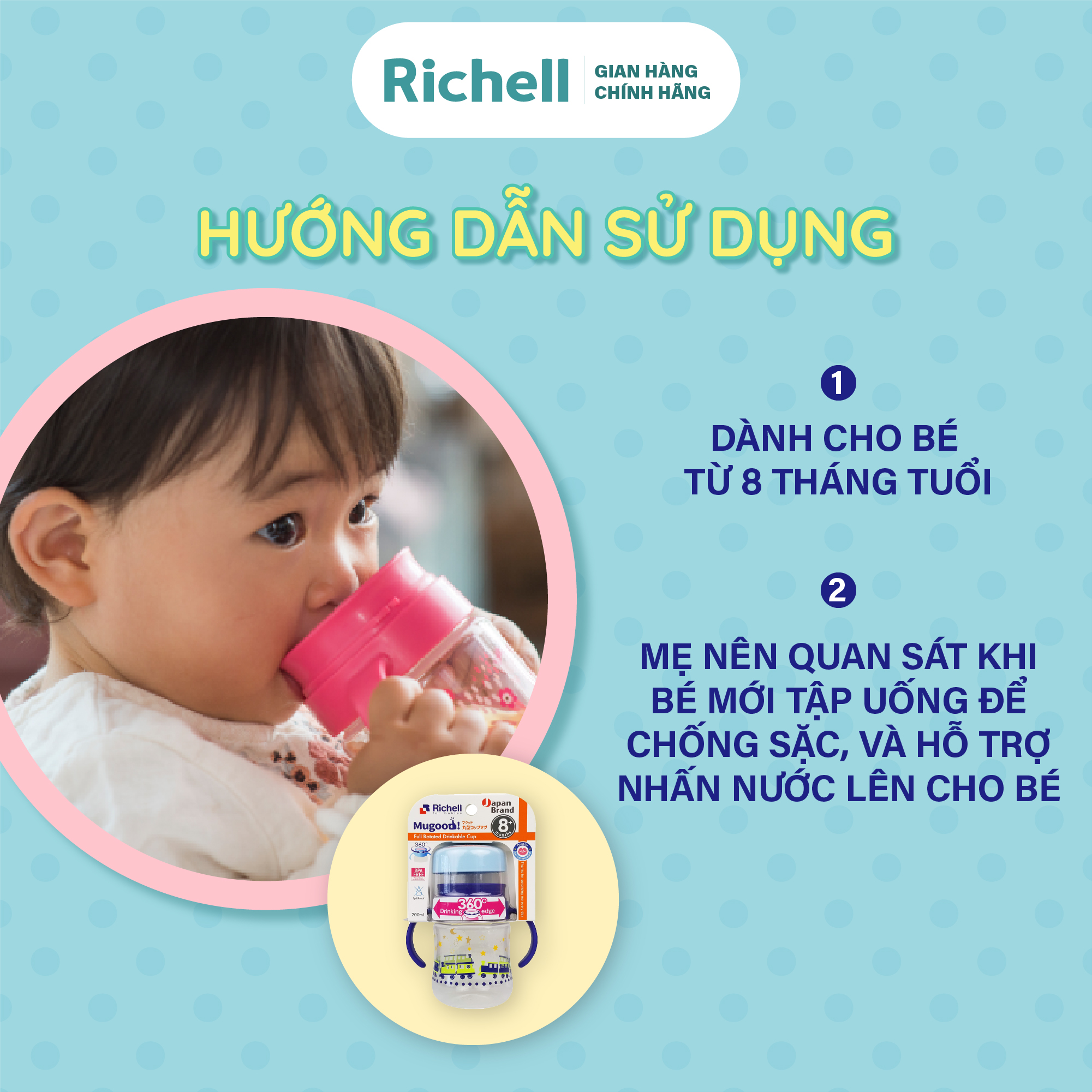 Bình tập uống 360 độ MUGOOD Richell Nhật Bản | Baby