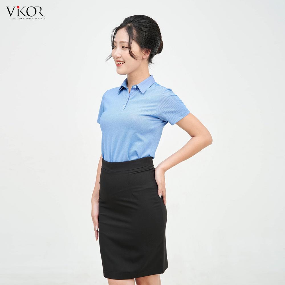 Áo thun POLO nữ cổ sơ mi VIKOR SMW05 xanh dương vải sợi cafe cao cấp, mềm mại, siêu mát hàng chính hãng