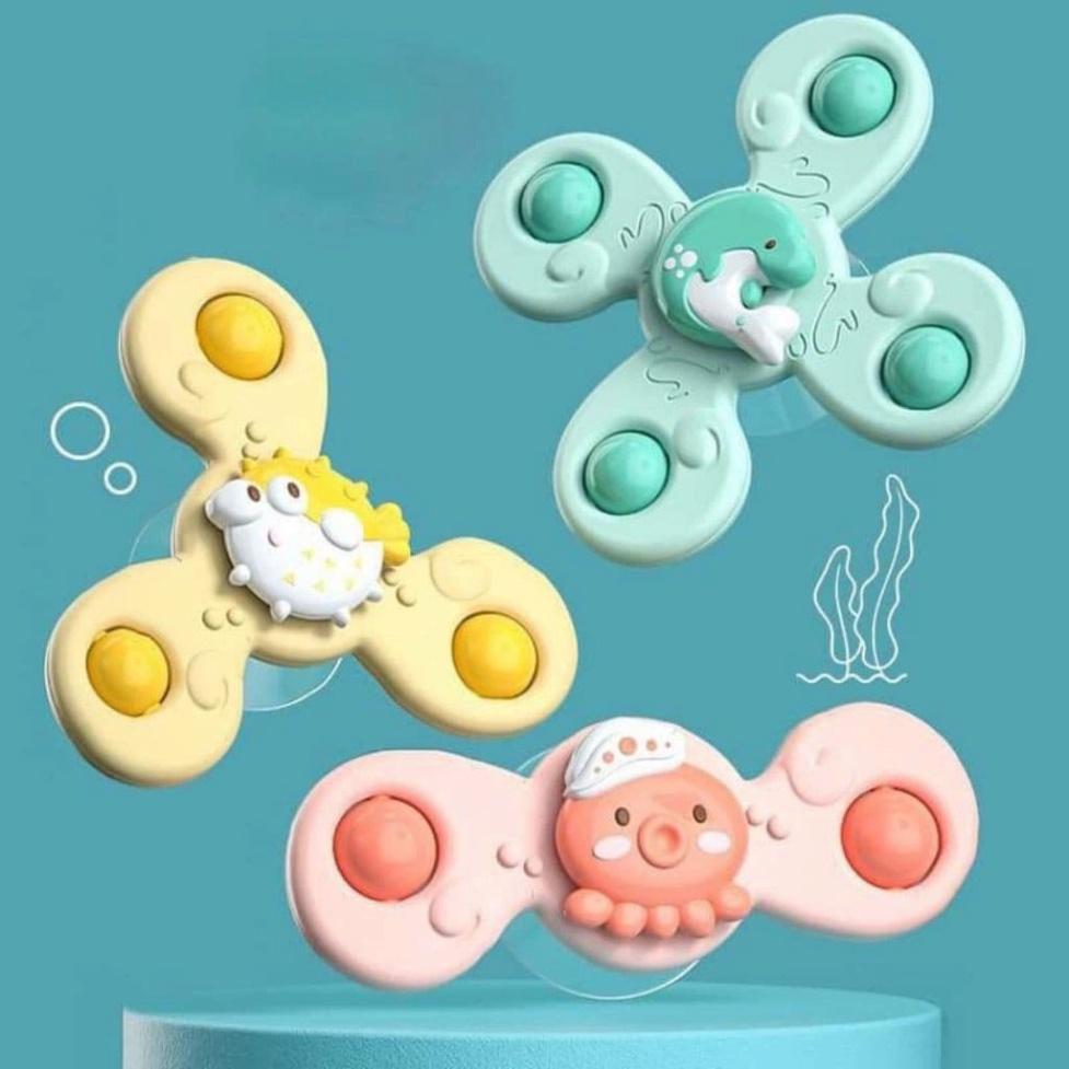 Sét 3 Con quay đồ chơi Fidget Spinner thiết kế hình động vật hoạt hình có giác hút đọc đáo dành cho các bé