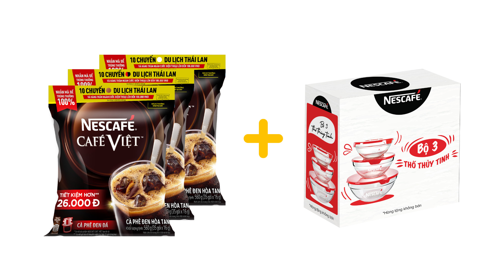 Combo 3 cà phê hòa tan Nescafé café Việt cà phê đen đá (Túi 35 gói x 16g) [Tặng bộ 3 thố thuỷ tinh Nescafé]