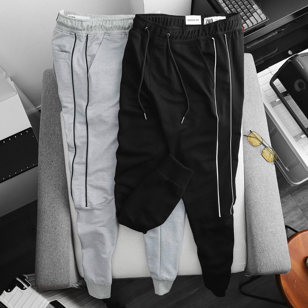 Quần thun dài jogger màu đen nam bigsize 80 - 130kg - 2 sọc nhỏ tới gối