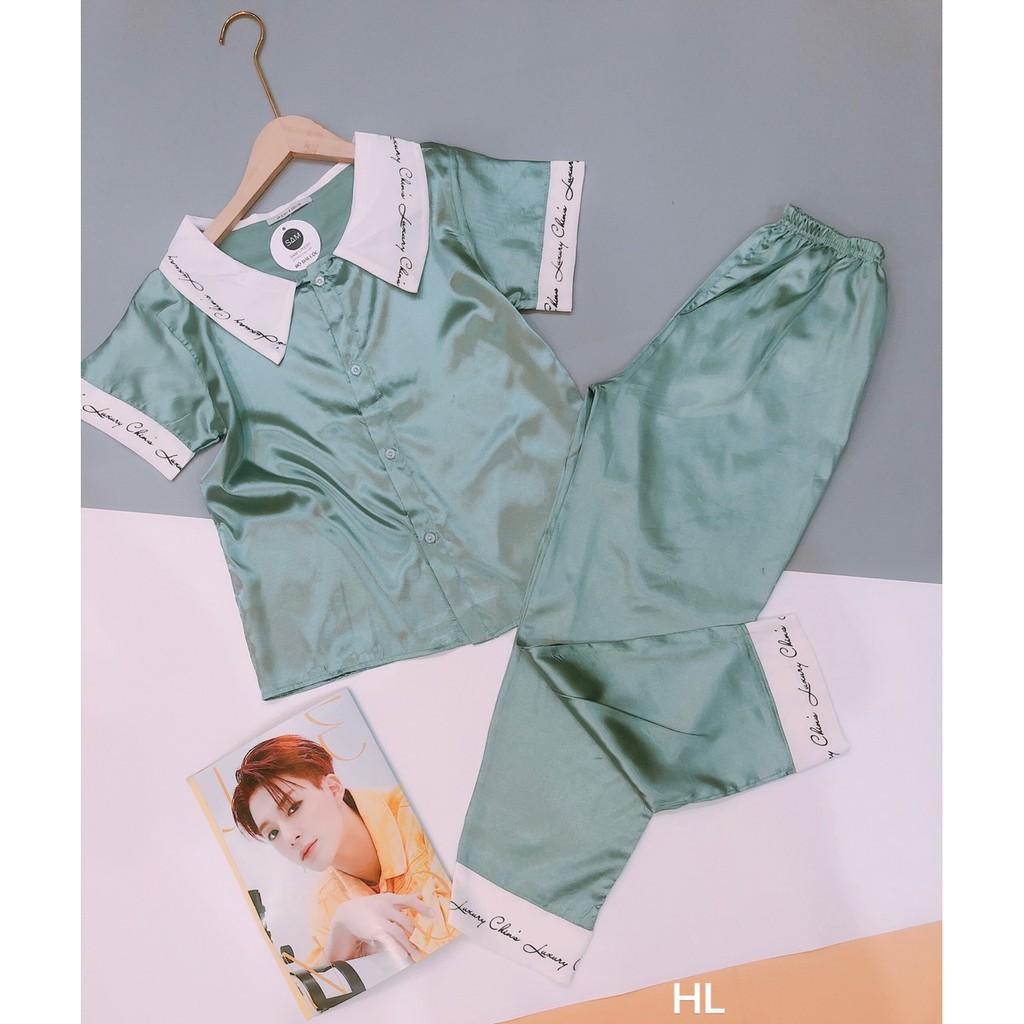 Bộ Lụa Pizama Áo Cộc Quần Dài phối pijama lụa satin