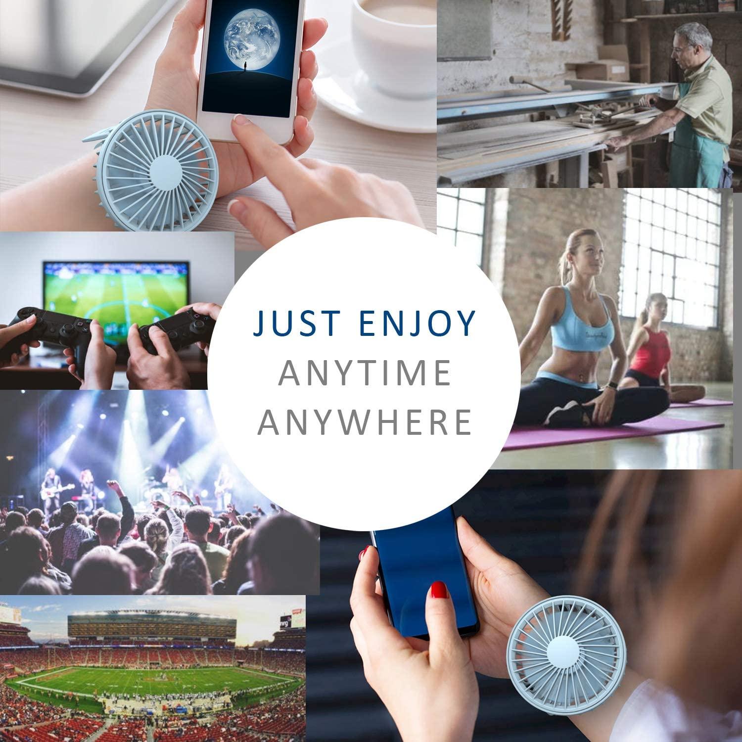 Quạt cổ tay mini cá nhân, Quạt bỏ túi 3 tốc độ với dây đeo cổ tay có thể điều chỉnh, sạc USB có thể tháo rời