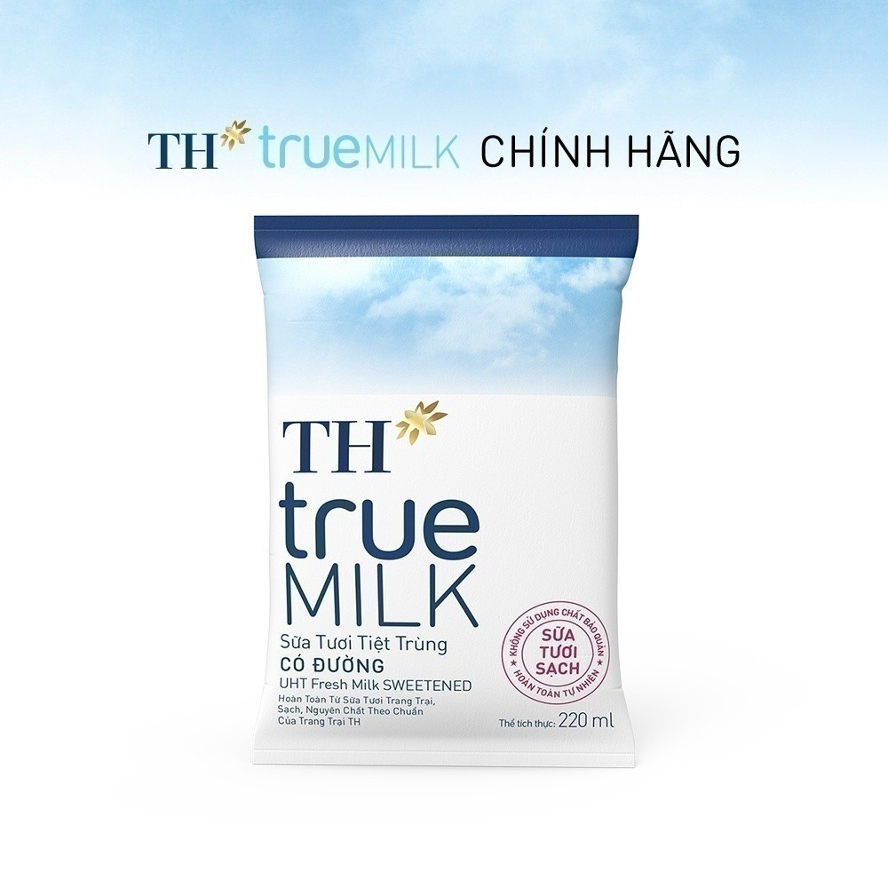 Thùng 48 bịch sữa tươi tiệt trùng TH True Milk  có đường 220 ml