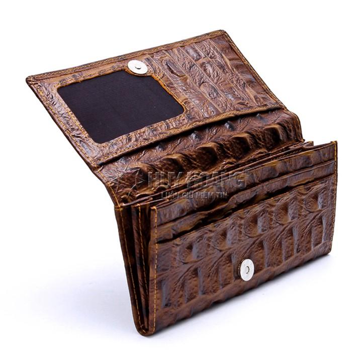 Bóp nữ da thật vân cá sấu Huy Hoàng 2 gấp vân lớn màu đen, nâu, vàng bò HC3116-17-18