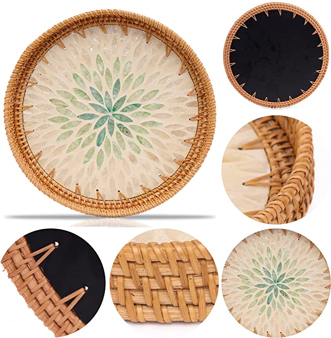 Khay khảm trai viền mây URSPACE hình tròn đựng bánh kẹo, trang trí decor/ LACQUER TRAY