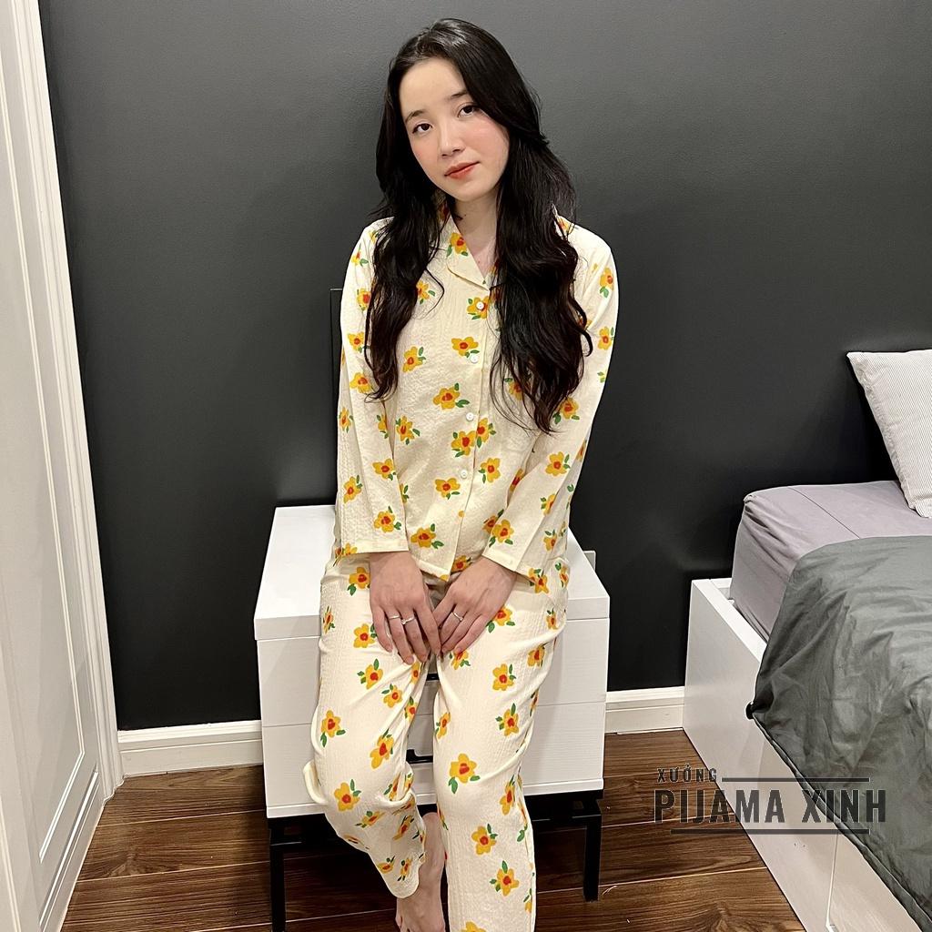 Bộ Đũi Xốp - Đồ Pyjama Mặc nhà Họa Tiết Hoa Đang Cực Hot 2022