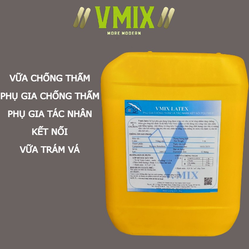 [5LIT] Phụ gia chống thấm cho hồ vữa ,trộn vào trong xi măng cát tăng độ chống thấm ,chống thấm cho mái,nhà vệ sinh,tường ngoài nhà,ban công,vmix latex