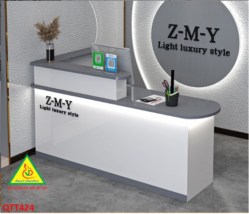 QUẦY LỄ TÂN, QUẦY TIẾP TÂN, QUẦY TÍNH TIỀN, QUẦY THU NGÂN QTT424 ( BÀN KHÔNG ĐÈN)- Nội thất lắp ráp Viễn Đông Adv