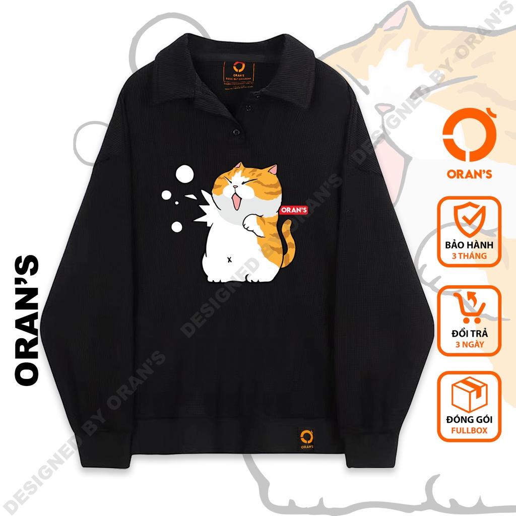 Áo Sweater Polo dài tay in hình chó mèo 03 chất nỉ cotton da cá cao cấp form rộng unisex - ORAN'S SWEATER POLO