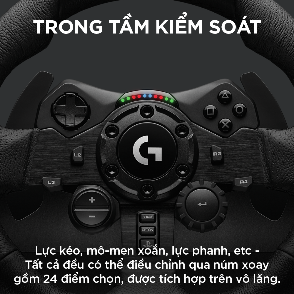 Bộ vô lăng &amp; bàn đạp chơi game đua xe Logitech G923 - Phản hồi lực TRUEFORCE, tay cầm bọc da cao cấp, tương thích PS5, PS4, PC, Mac - Hàng Chính Hãng