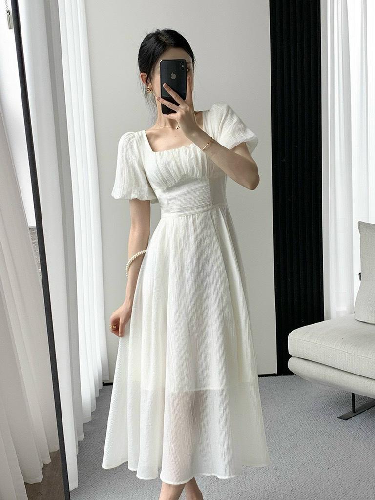 ĐẦM MIDI XỐP NHÚN NGỰC TAY BÍ 13468