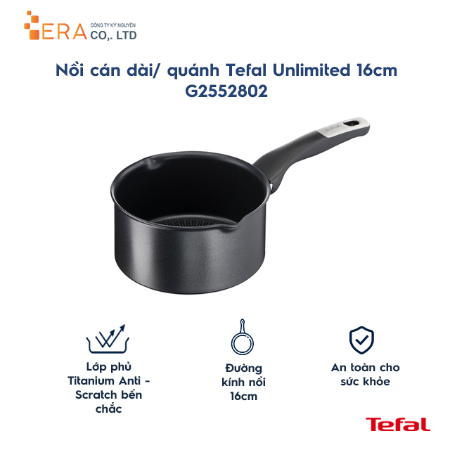 Nồi cán dài/ quánh Tefal Unlimited 16cm (G2552802) dùng cho mọi loại bếp - Sản xuất tại Pháp - Hàng chính hãng