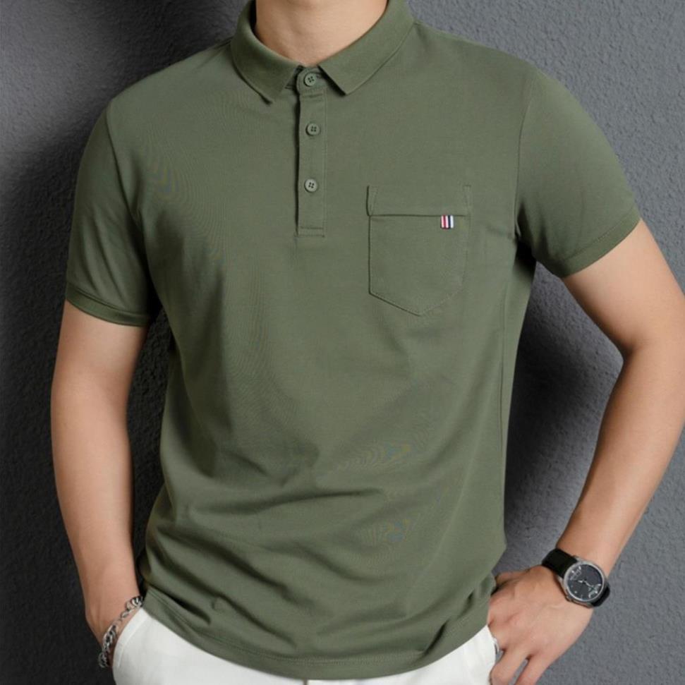 Áo thun, áo phông nam, áo trung niên túi ngực cổ bẻ ngắn tay phom rộng dáng suông vải cá sấu 4 màu-TSSTORE95