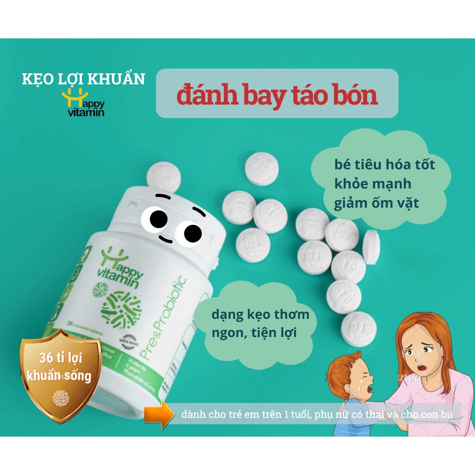 Kẹo Lợi Khuẩn Happy Vitamin Pre&Probiotic Dành Cho Trẻ Và Mẹ Bầu - Lọ 28 Viên