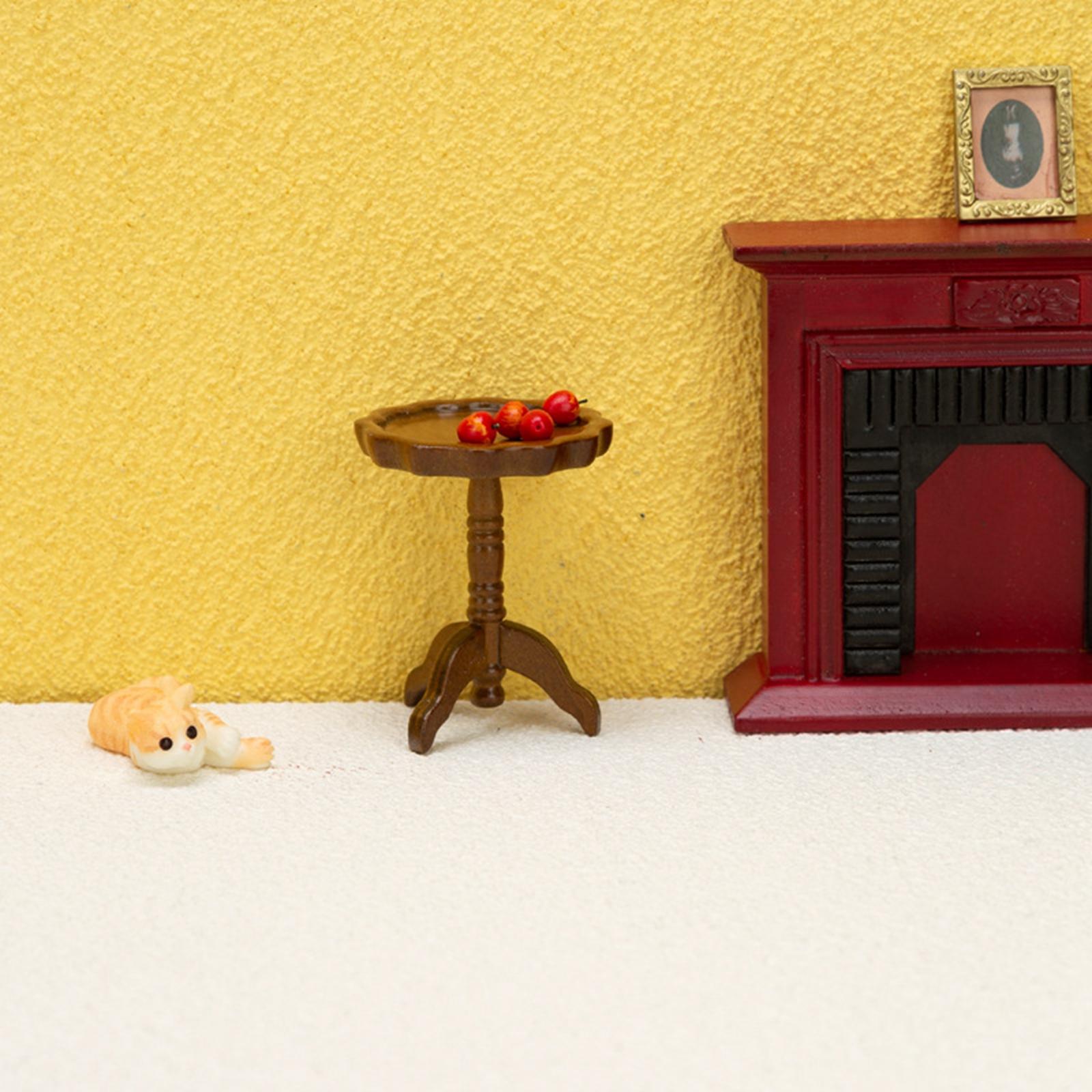 1:12 Scale Miniature Dollhouse Table Accessories Wooden Tea Table Model Crafts for Pretend Play Decor DIY Scene Children Toy Dolls House
