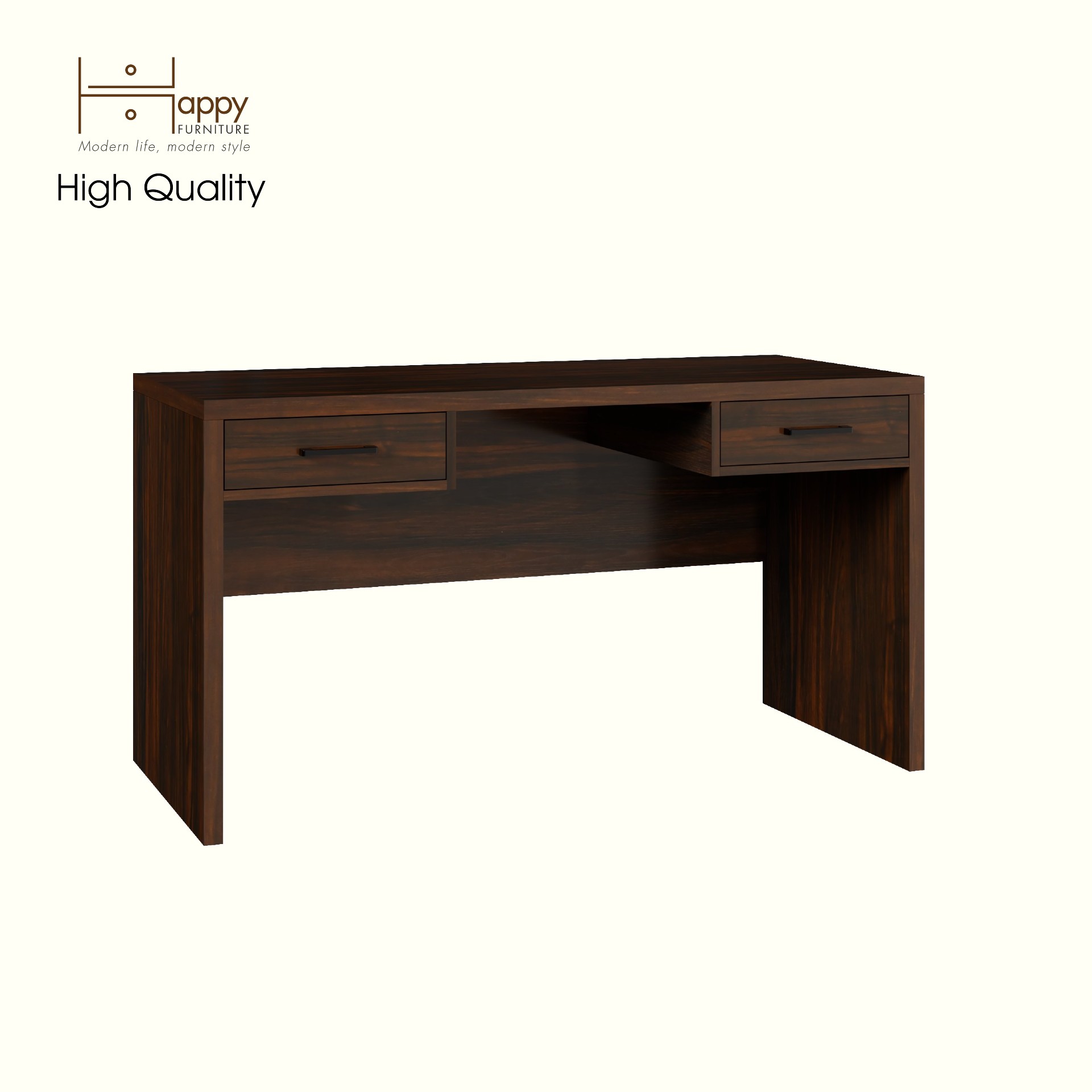 HAPPY FURNITURE , HEINEE - Bàn làm việc 2 ngăn kéo, BAN_129 , 140cm x 59cm x 75cm DxRxC, sản phẩm phổ thông
