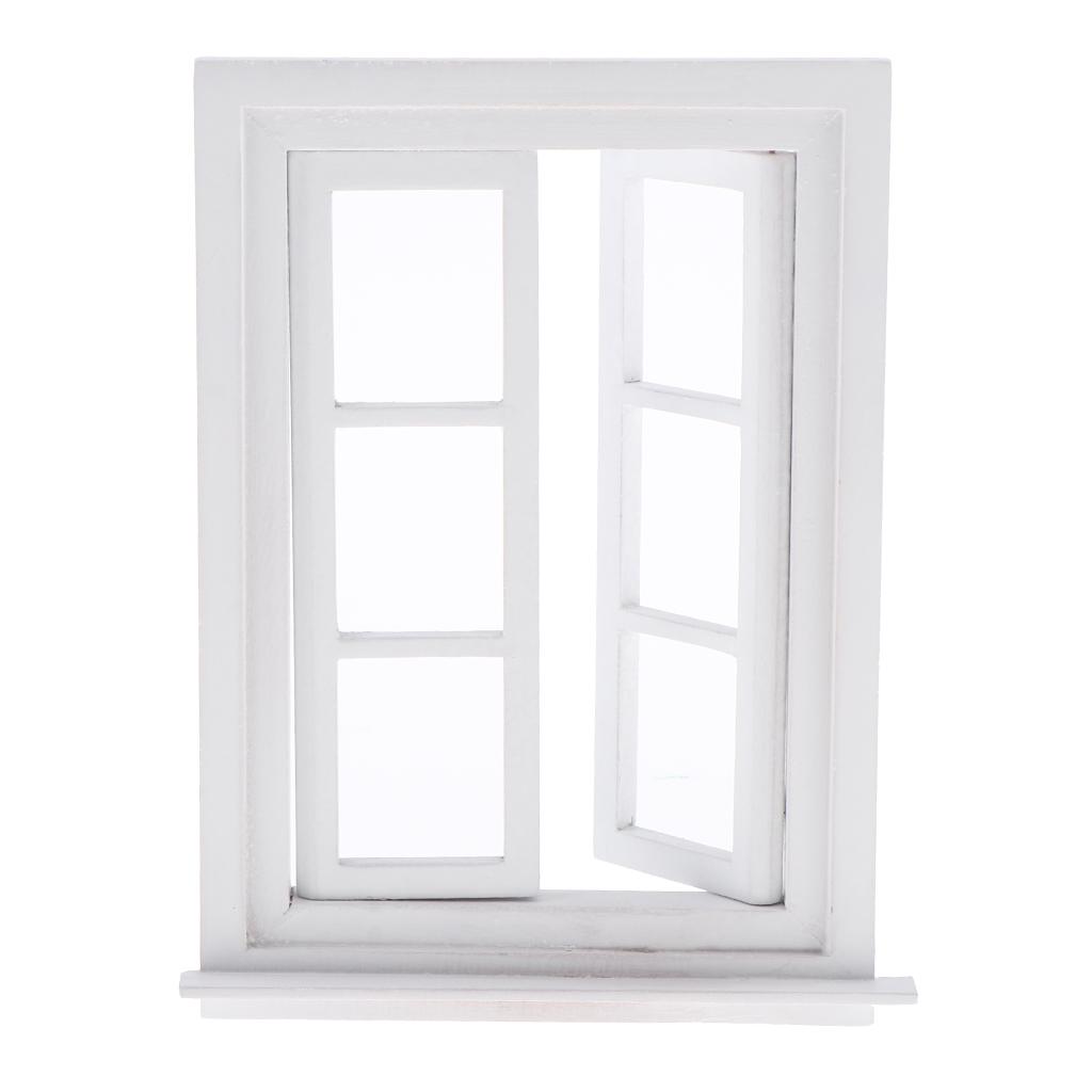 Miniature White Wooden Door Window Furniture DIY Decor for 1/12 Dolls House