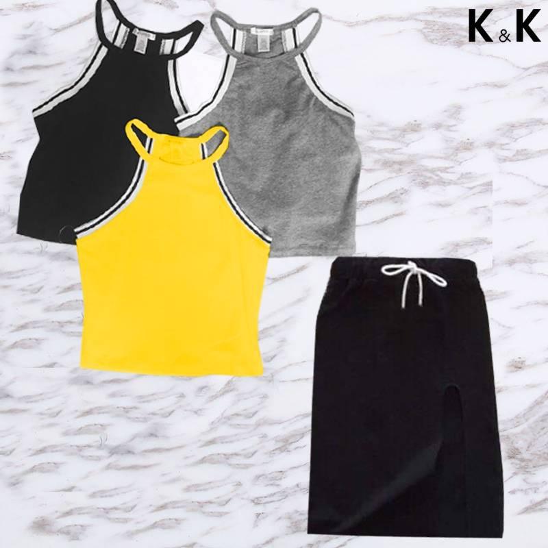 Áo dây + váy ôm sành điệu bé gái, thun cotton thoải mái vận động
