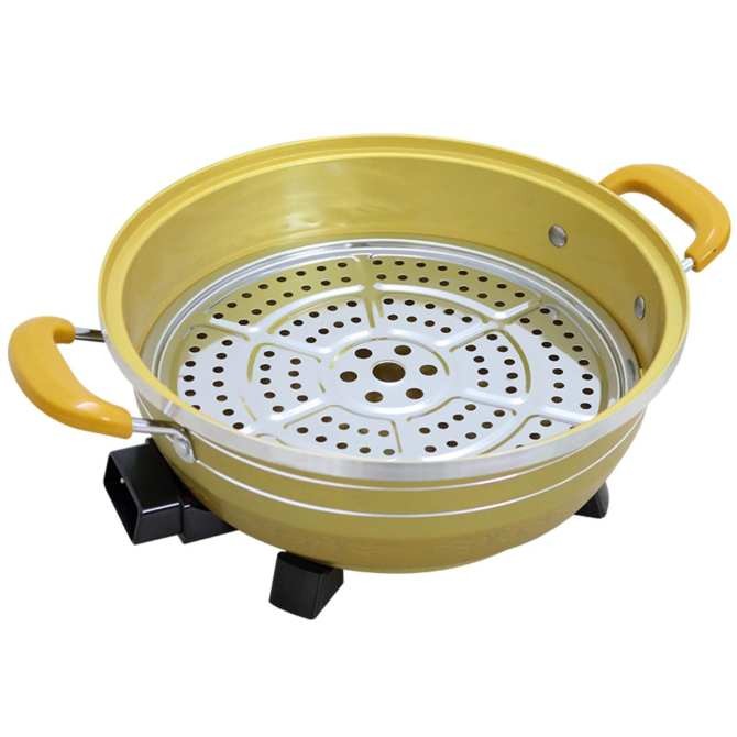 Chảo lẩu điện đa năng L299 - 6L Vàng đi kèm khuôn làm bánh cuốn tặng kèm 1 bộ Đũa chống mốc Hàn Quốc