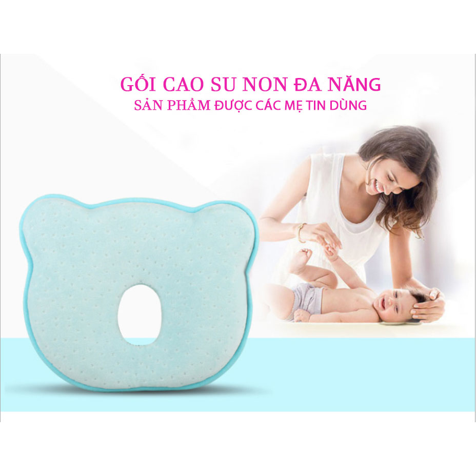 Gối Cao Su Non Chống Bẹp - Bẹt - Méo - Móp Đầu Trẻ Sơ Sinh Vải Nhung - BU002