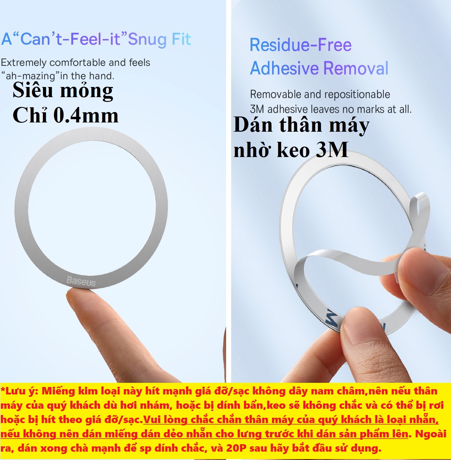 Bộ 2 vòng kim loại dán lưng điện thoại để dùng với sạc không dây nam châm hoặc hít nam châm ô tô Baseus Halo Ring _ hàng chính hãng