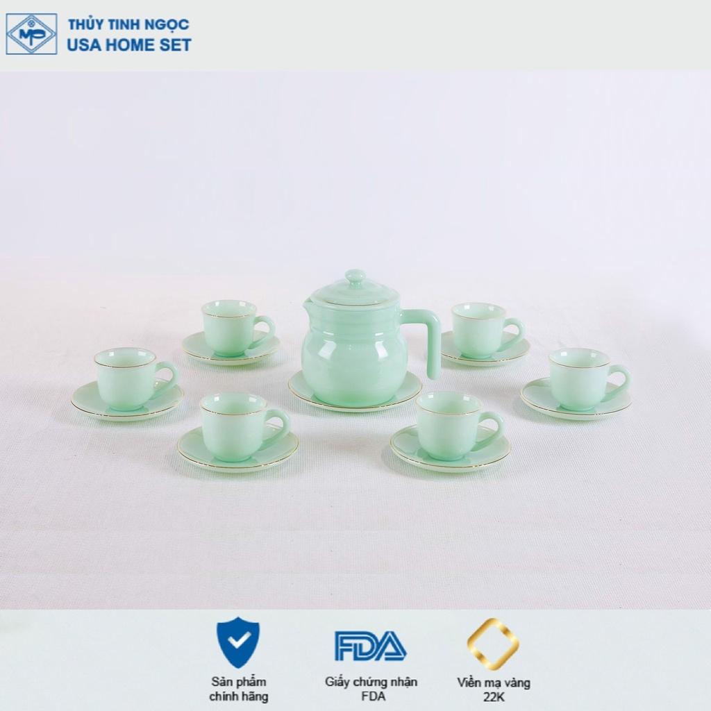 Bộ ấm tách trà thủy tinh ngọc Luxury USA Homeset màu xanh ngọc lục bảo