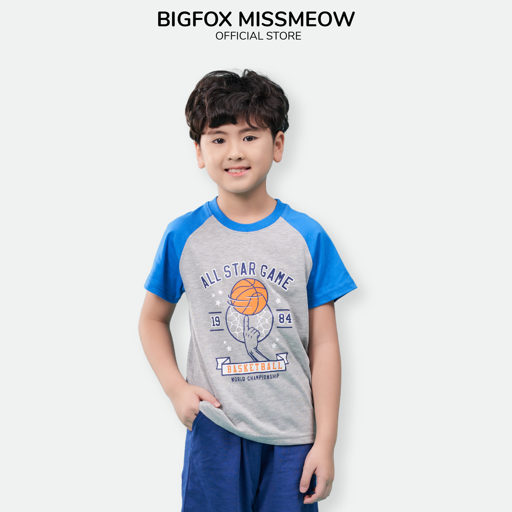 Áo thun bé trai BIGFOX - MISS MEOW size đại, áo cho bé chất cotton phong cách Âu Mỹ in bóng rổ 11 - 40 kg QATE