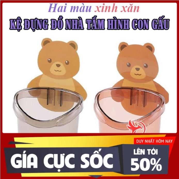 Kệ giá treo đồ để đựng bàn chải và kem đánh răng dán gắn tường cute dễ thương hình cốc gấu xinh đẹp