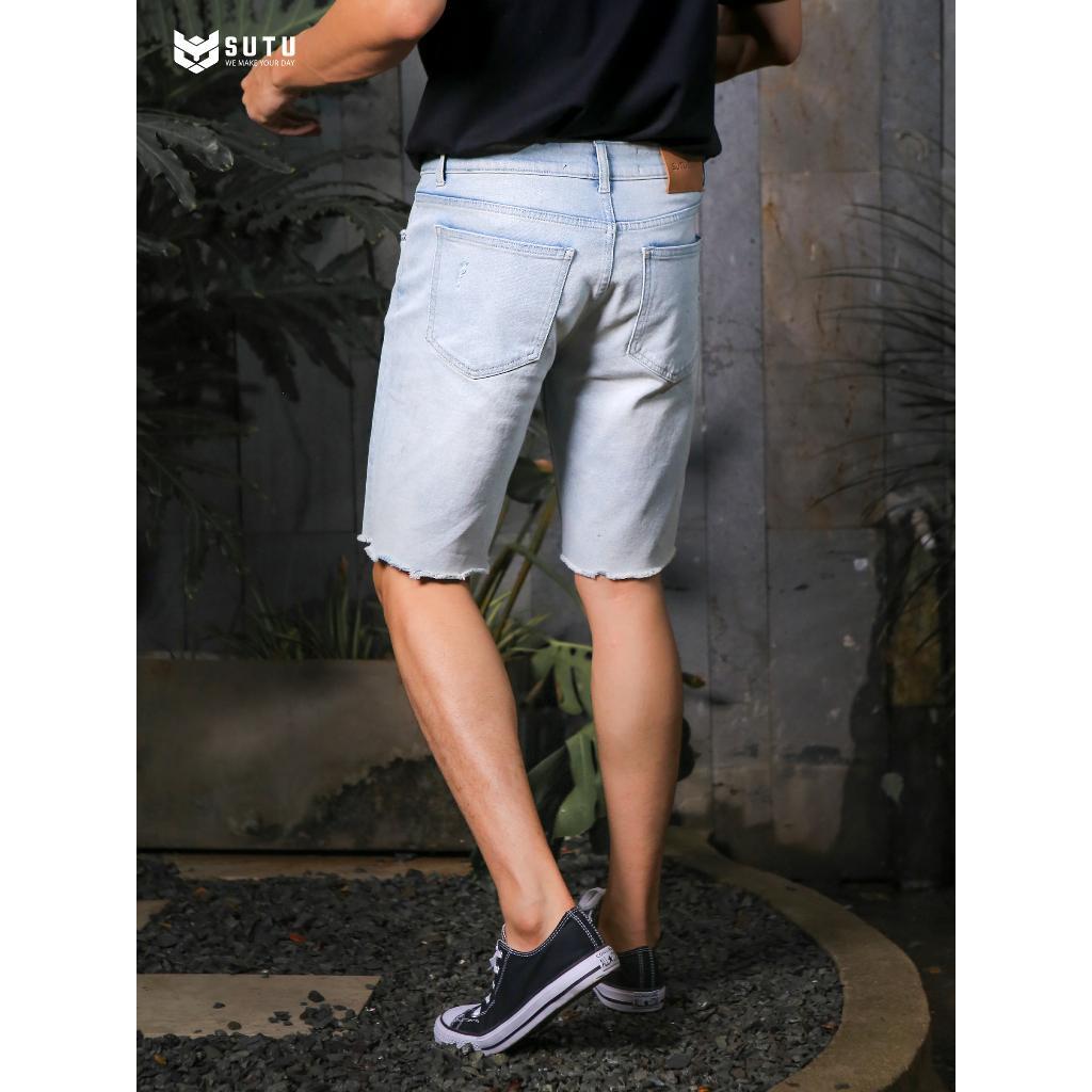 Quần Short Jeans Rách Nam SUTU BRAND Form Suông Vừa Vặn Chất Co Dãn Thoải Mái Không Ra Màu Khi Giặt Tẩy | Q0G - Đen