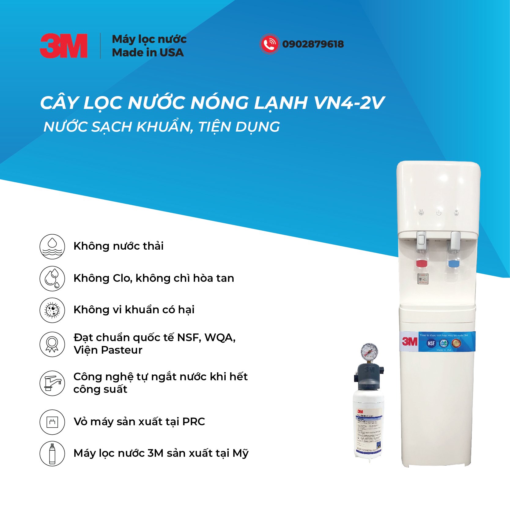 Máy Lọc Nước Nóng Lạnh 3M VN4-2V (Sử Dụng Máy 3M ICE140-S) - Hàng Chính Hãng