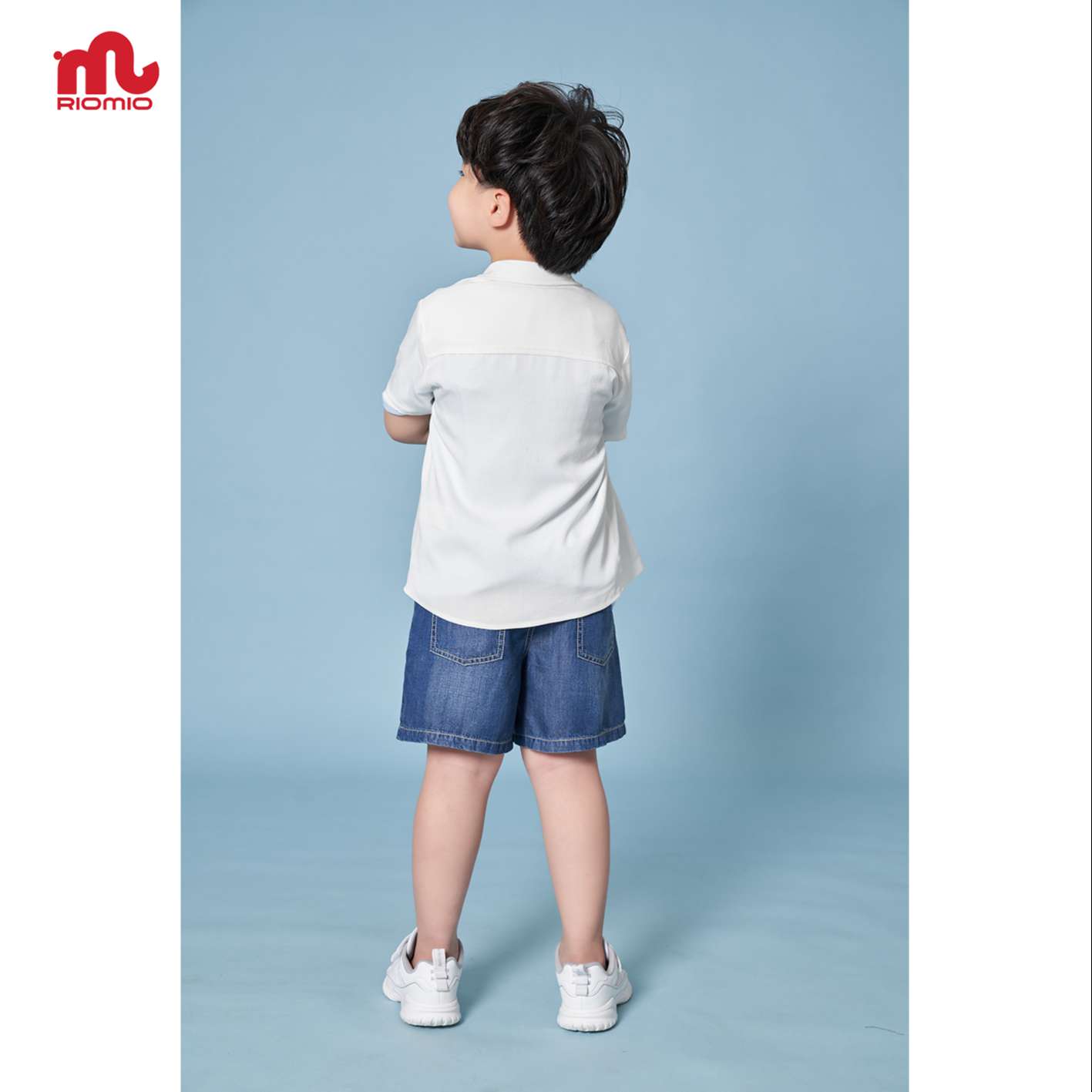 Quần short jean bé trai 3-11 tuổi (15-40kg) RIOMIO sooc bò ống rộng cạp chun 100% cotton sợi tencel - RM217