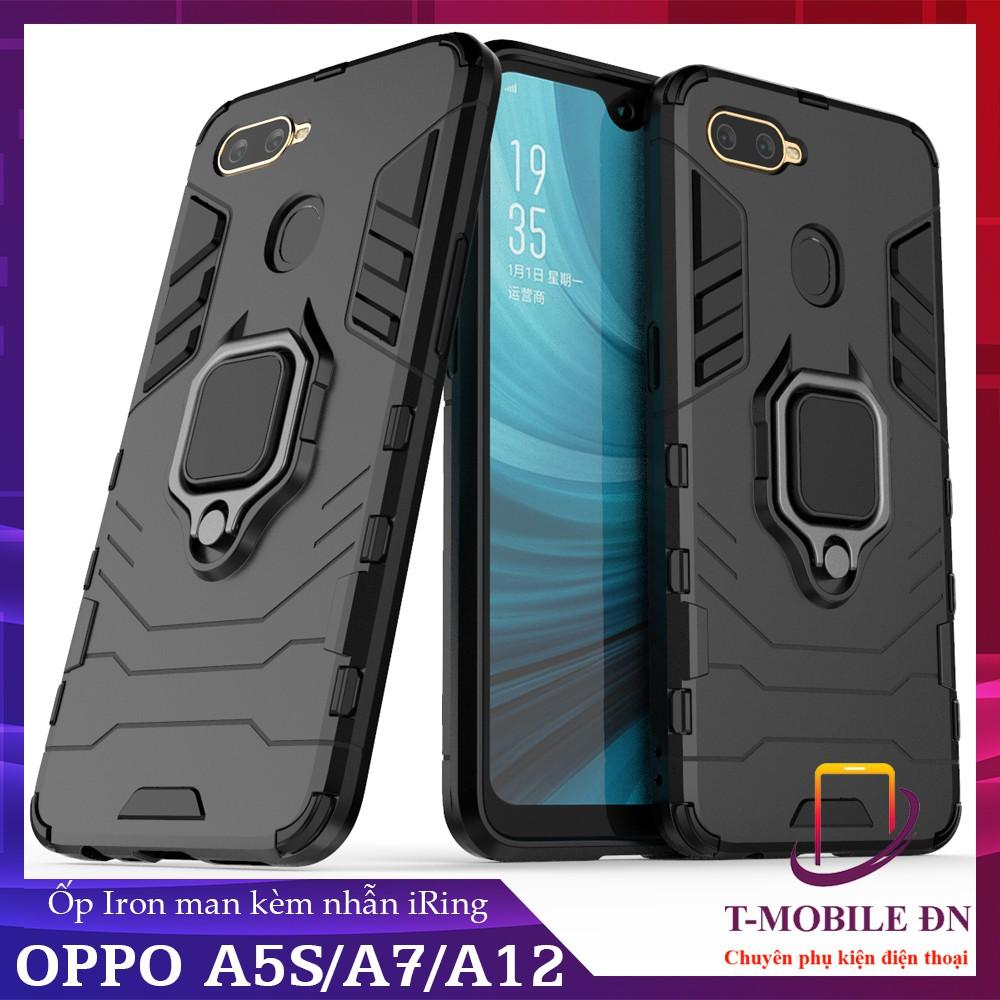 Ốp lưng cho Oppo A7 A5S A12 iron man chống sốc kèm nhẫn xoay chống xem video bảo vệ camera