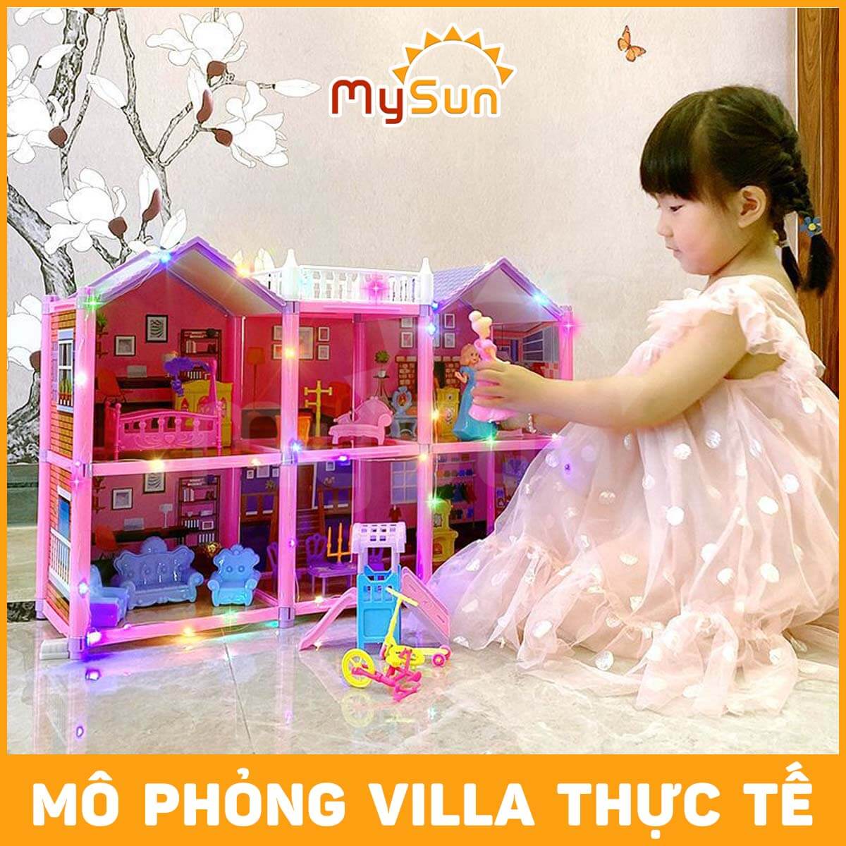 Mô hình lâu đài ngôi nhà búp bê công chúa đồ chơi xếp ghép hình cho bé gái 2 3 4 5 6 tuổi MySun