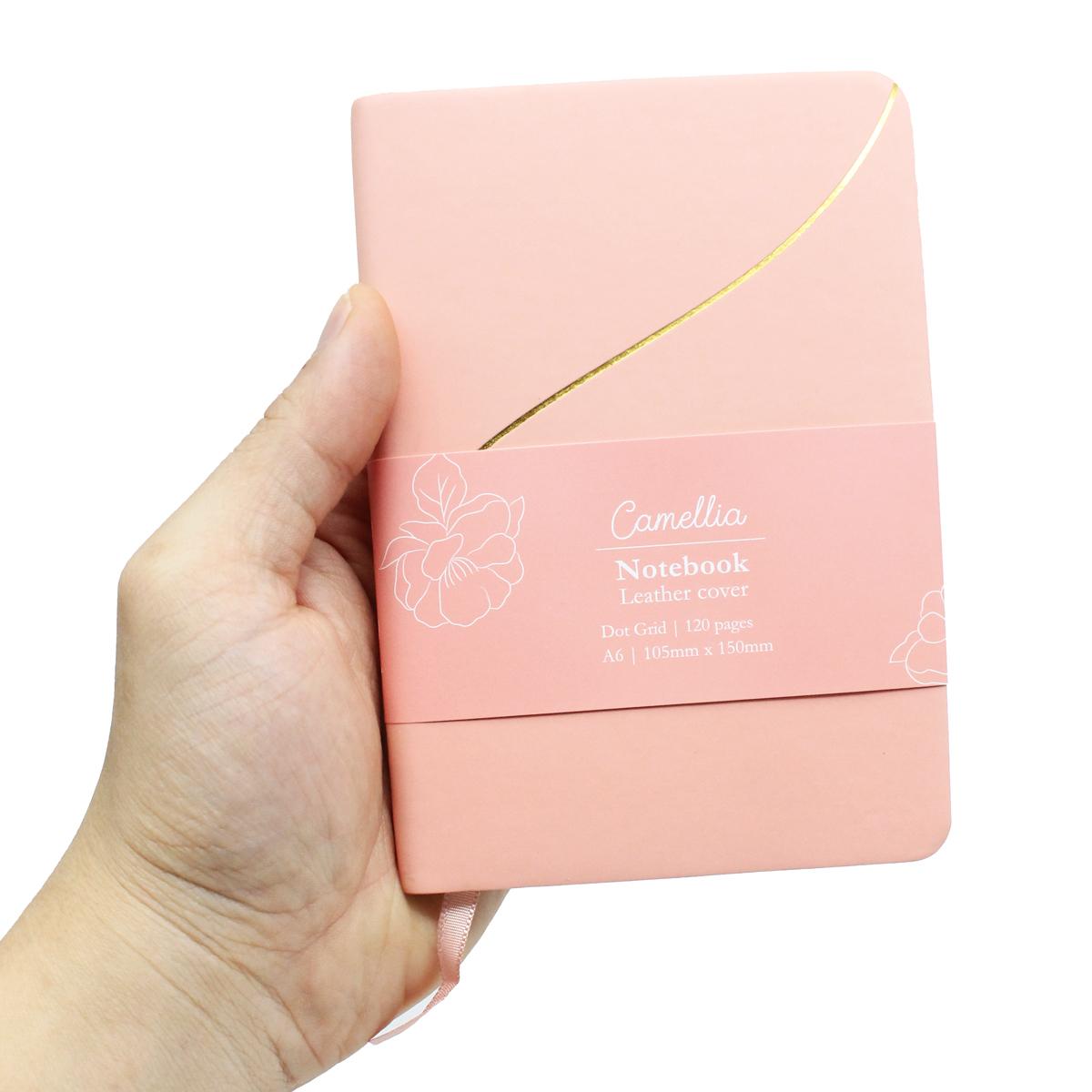 Sổ Da Bìa Mềm Camellia A6 - Không Kẻ Có Chấm - 120 Trang 100gsm - The Sun - Pretty Pink