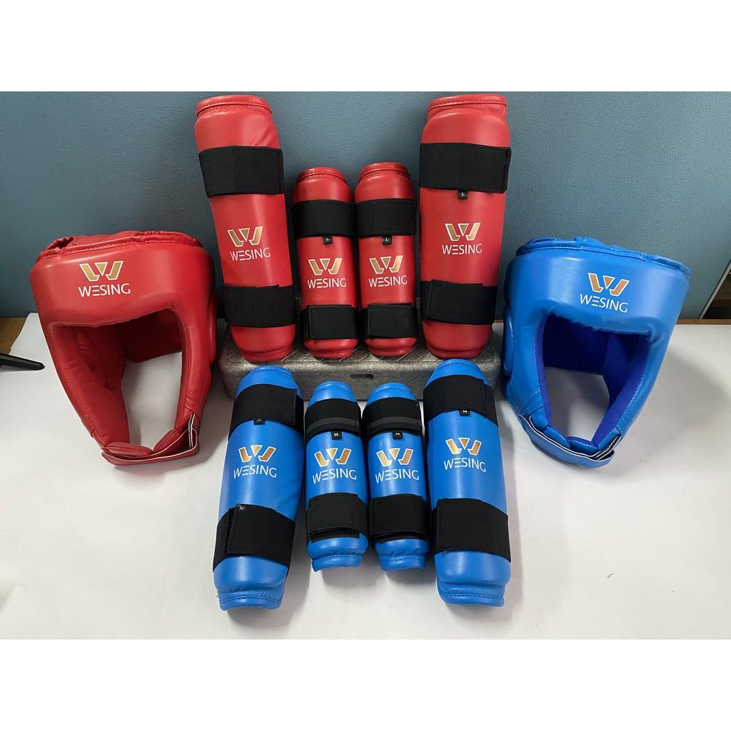 Bảo vệ ống đồng chân và tay võ thuật xanh đỏ cao cấp cho các môn võ full size bảo hộ tối đa ông đồng ống quyển khi tập luyện thi đấu