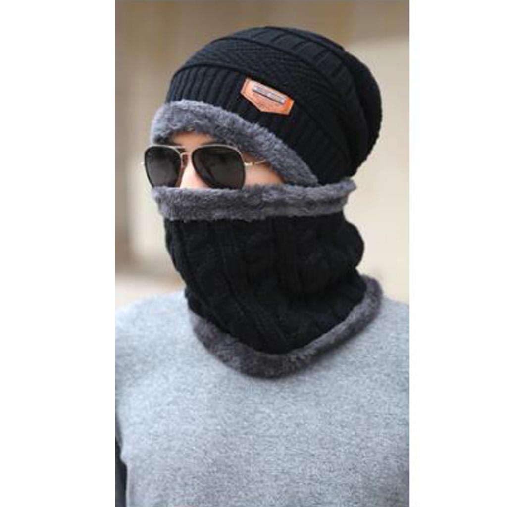 Women Mens Thick Warm Fleece Soft Winter Beanie Hat Scarf Skull Cap Set